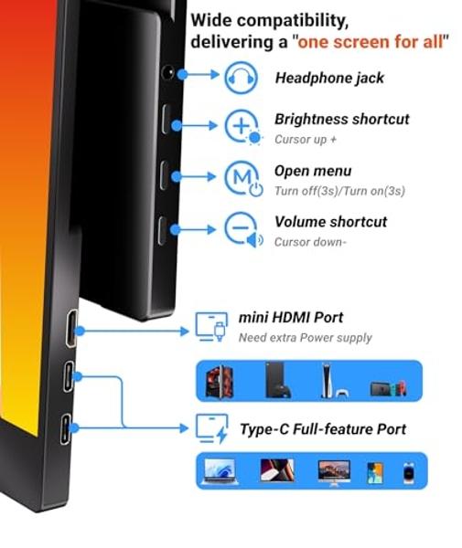 Ingnok Portable Monitor, Ultra Slim 15.6 Inch FHD IPS Laptop Screen Extender with Adjustable Stand, USB C Compatible, Ideal for Travel and Office