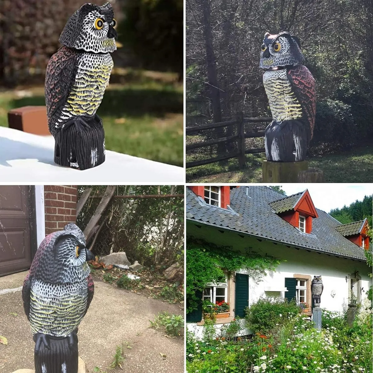 Búho Espantapájaros Con Cabeza Móvil Estatua De Búho