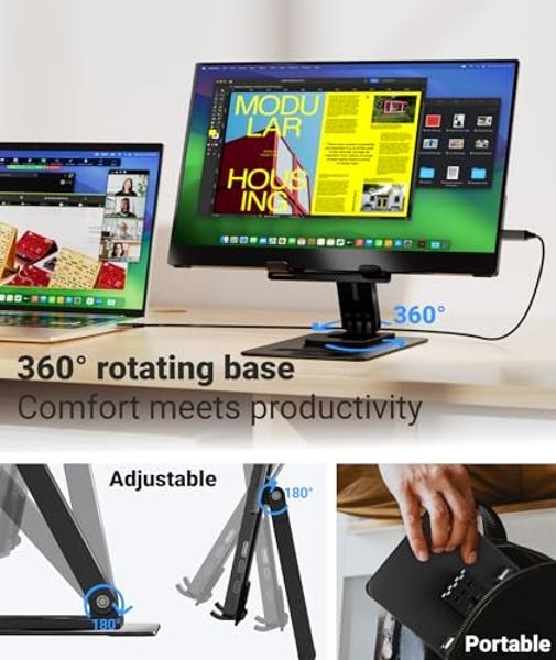 Ingnok Portable Monitor, Ultra Slim 15.6 Inch FHD IPS Laptop Screen Extender with Adjustable Stand, USB C Compatible, Ideal for Travel and Office