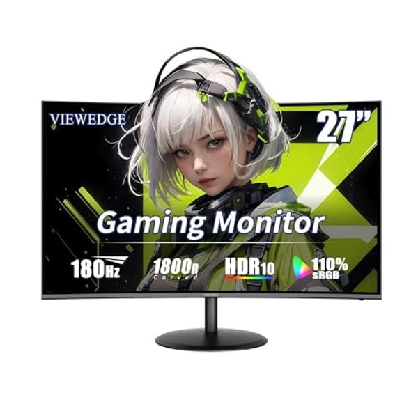 Viewedge 27 inch Curved Gaming Monitor 180Hz 1ms, FHD 1920x1080P Computer Monitor,1800R VA Screen, 120% sRGB with FreeSync, Low Motion Blur, HDMI & DP, Built-in Speakers