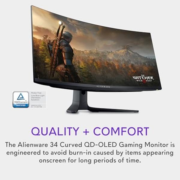 Alienware AW3423DWF Curved QD-OLED Gaming Monitor - 34-inch Quantum Dot OLED 0.1Ms 165Hz 21:9 Curved Display, 99.3% DCI-P3 Color Gamut, VESA DisplayHDR True Black 400, AMD FreeSync