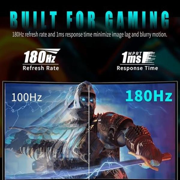Viewedge 27 inch Curved Gaming Monitor 180Hz 1ms, FHD 1920x1080P Computer Monitor,1800R VA Screen, 120% sRGB with FreeSync, Low Motion Blur, HDMI & DP, Built-in Speakers