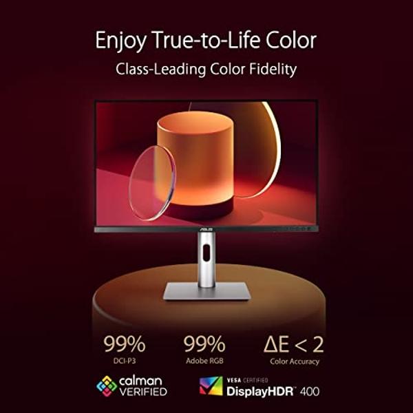 ASUS ProArt Display 27” 4K HDR Professional Monitor (PA279CRV) - IPS, UHD (3840 x 2160), 99% DCI-P3/Adobe RGB, ΔE < 2, Calman Verified, USB-C PD 96W, DisplayPort, Daisy-Chain, Ergo