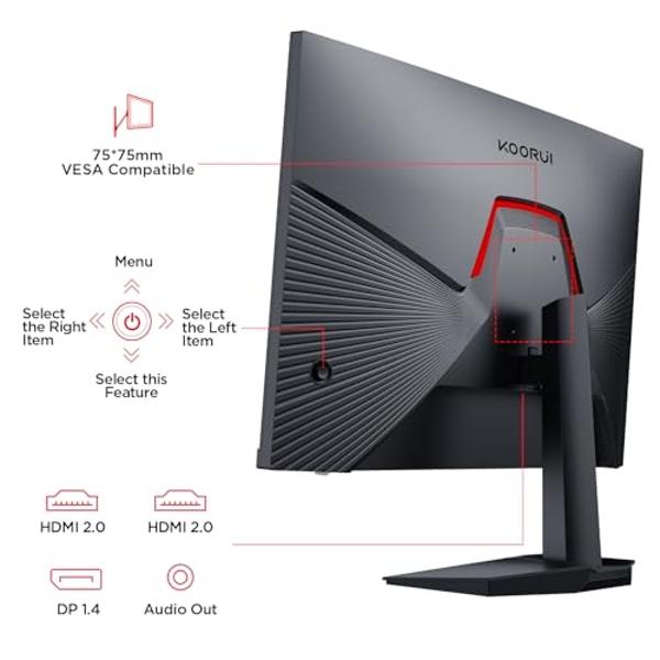 KOORUI Gaming Monitor, 27" 200Hz Fast IPS, FHD HDR400 Display Computer Monitor, 1ms PC Screen, 90% DCI-P3, Adaptive Sync, 75x75 mm VESA Mountable, Tilt Adjustable, HDMI 2.0, DP 1.4
