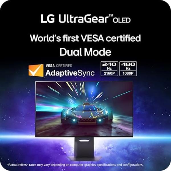 LG 32GS95UE 32-inch Ultragear OLED Dual Mode Gaming Monitor 4K UHD 1440p 240Hz 0.03ms AMD FreeSync Premium Pro NVIDIA G-Sync HDMI 2.1 DisplayPort Tilt/Height/Swivel Stand Black