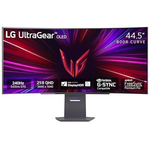 LG 45GS95QE Ultragear OLED Curved Gaming Monitor 45-Inch WQHD 800R 240Hz 0.03ms DisplayHDR True Black 400 AMD FreeSync Premium Pro NVIDIA G-Sync HDMI 2.1 DisplayPort Tilt/Height/Sw