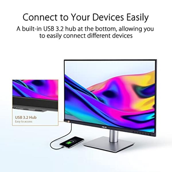 ASUS ProArt Display 27” 4K HDR Professional Monitor (PA279CRV) - IPS, UHD (3840 x 2160), 99% DCI-P3/Adobe RGB, ΔE < 2, Calman Verified, USB-C PD 96W, DisplayPort, Daisy-Chain, Ergo