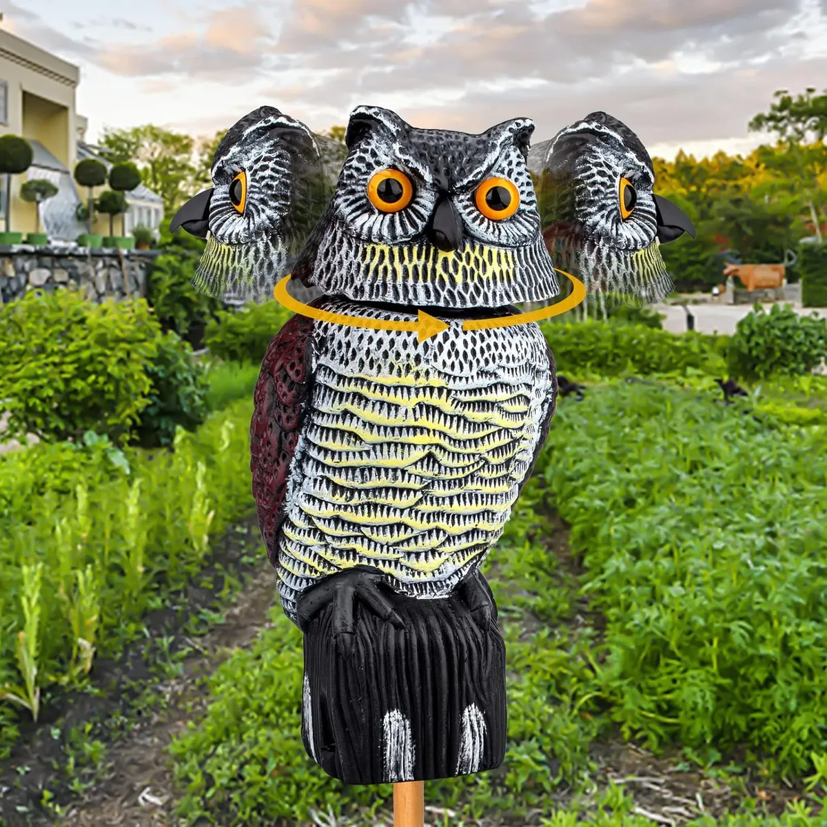 Búho Espantapájaros Con Cabeza Móvil Estatua De Búho