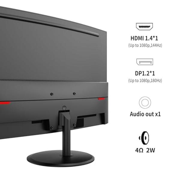 Viewedge 27 inch Curved Gaming Monitor 180Hz 1ms, FHD 1920x1080P Computer Monitor,1800R VA Screen, 120% sRGB with FreeSync, Low Motion Blur, HDMI & DP, Built-in Speakers