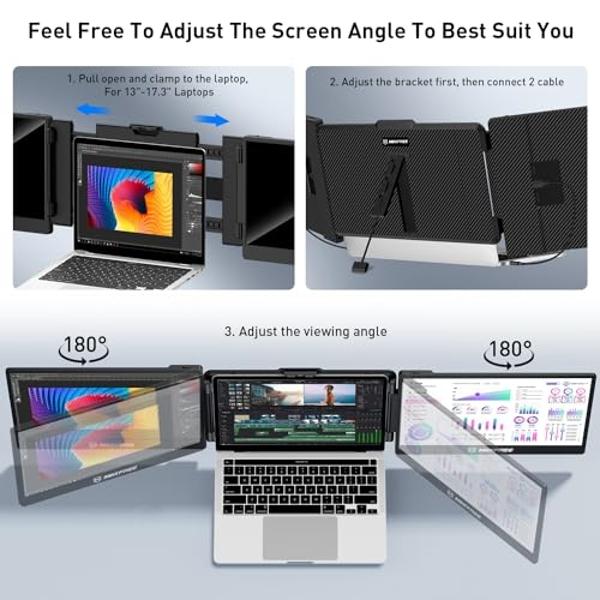 Maxfree S2 Triple Monitor for Laptop, 14' Plug & Play, 1080P HD Portable Screen Extender for 13-17.3' Laptops, Compatible with Windows/Mac/Surface/Android/Switch