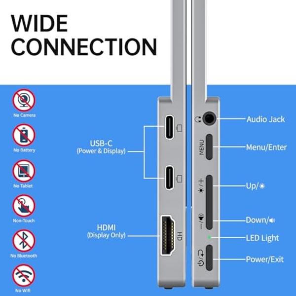 VisionOwl Portable Monitor-15.6 Inch Travel Screen FHD 1080P FreeSync Frameless USB-C Computer Display with Type-C HDMI Speakers for Laptop PC Mac Surface PS4/5 Xbox, with Cover St