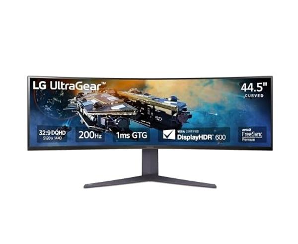 LG 45GR75DC-B Ultragear Curved Gaming Monitor 45-Inch 32:9 Dual QHD 1ms 200Hz VESA DisplayHDR 600 with DCI-P3 95% AMD FreeSync Premium Pro Enhanced Gaming GUI DTS HP:X 3-Way Adjust