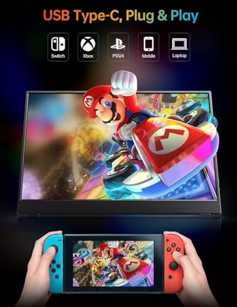 VILVA Portable-Monitor-for-Laptop - 15.6'' 1080P FHD IPS Display USB-C HDMI Portable Monitor for Laptop with Cover and Speakers External Monitor for Laptop/PC/Mac/Phone/Xbox Switch