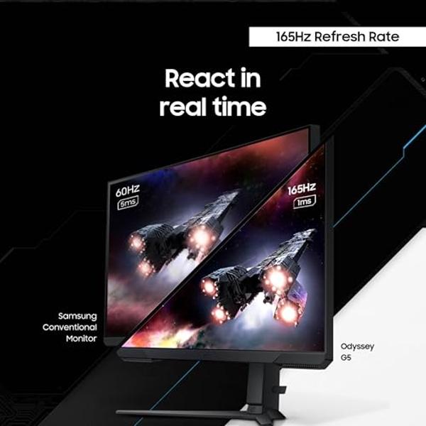 SAMSUNG 27-Inch Odyssey G51C Series QHD Gaming Monitor, 165Hz, 1ms, VESA Display HDR10, AMD FreeSync Premium, Black Equalizer, Virtual Aim Point, LS27CG512ENXZA, 2023