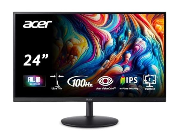 Acer SH242Y Ebmihx 23.8" FHD 1920x1080 Home Office Ultra-Thin IPS Computer Monitor AMD FreeSync 100Hz Zero Frame Height/Swivel/Tilt Adjustable Stand Built-in Speakers HDMI 1.4 & VG