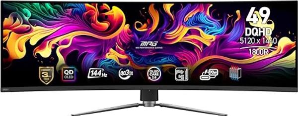 MSI MPG 491CQP QD-OLED 49" 32:9 DQHD 144Hz Curved OLED HDR Gaming Monitor, Metallic Black