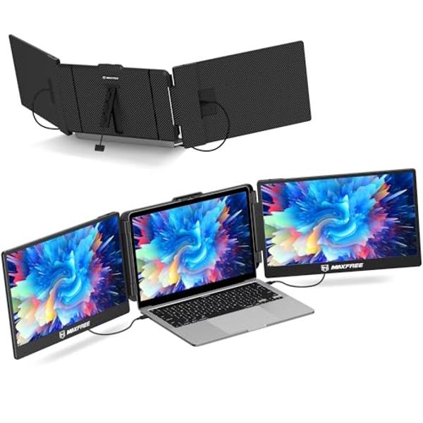 Maxfree S2 Triple Monitor for Laptop, 14' Plug & Play, 1080P HD Portable Screen Extender for 13-17.3' Laptops, Compatible with Windows/Mac/Surface/Android/Switch