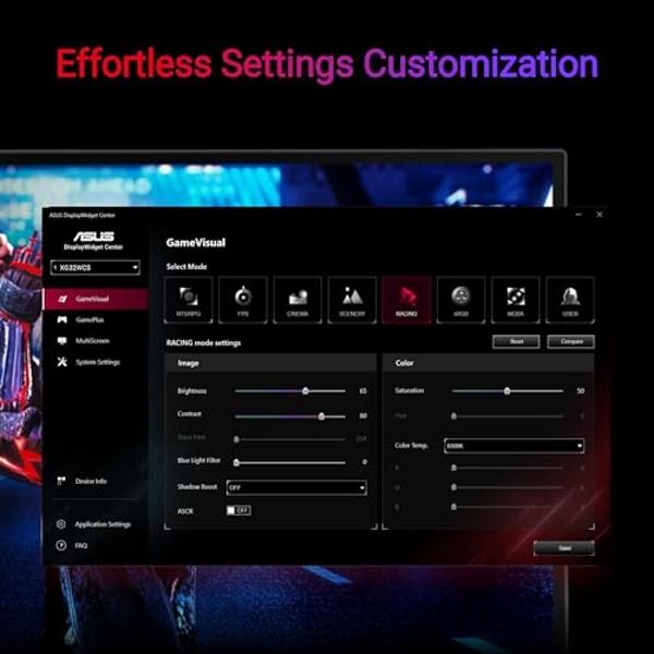 ASUS ROG Strix 32” 1440P USB-C Curved HDR Gaming Monitor (XG32WCS) - QHD, 180Hz, 1ms, Fast VA, Extreme Low Motion Blur Sync, FreeSync, DisplayWidget, Tripod Socket, AI Technology, 