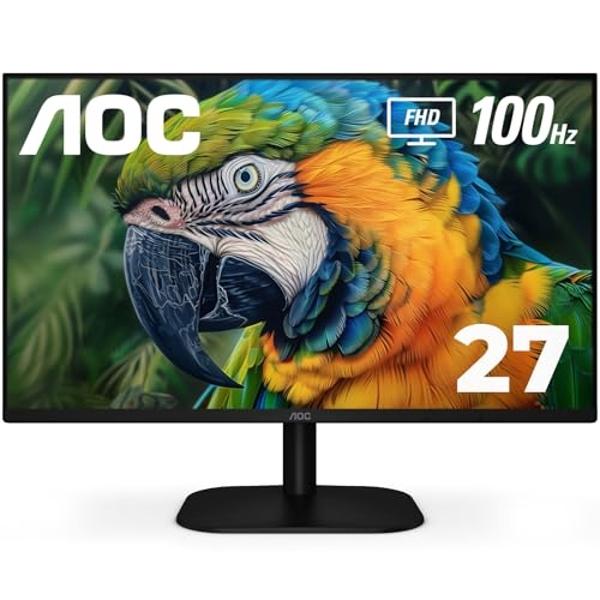 AOC 27B2H2 27” Frameless IPS Monitor, FHD 1920x1080, 100Hz, 101% sRGB, for Home and Office, HDMI x2, Low Blue Mode, VESA Compatible, Black