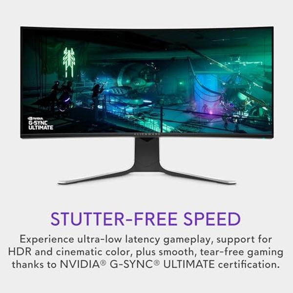 Alienware AW3423DW Curved Gaming Monitor 34.18 inch Quantom Dot-OLED 1800R Display, 3440x1440 Pixels at 175Hz, True 0.1ms Gray-to-Gray, 1M:1 Contrast Ratio, 1.07 Billions Colors - 