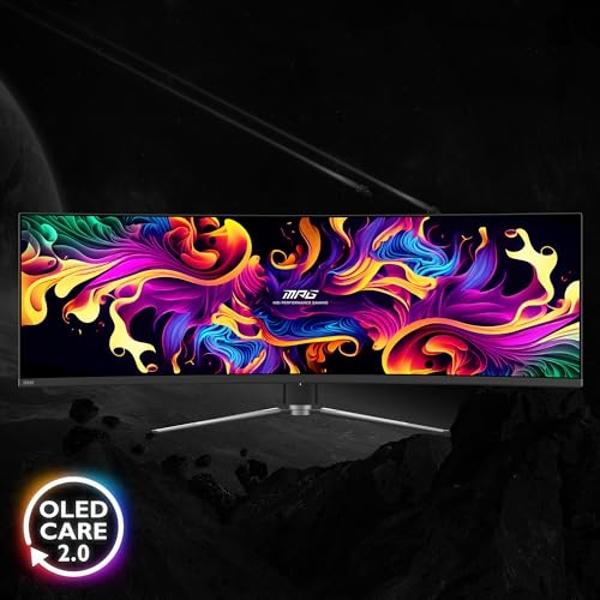 MSI MPG 491CQP QD-OLED 49" 32:9 DQHD 144Hz Curved OLED HDR Gaming Monitor, Metallic Black