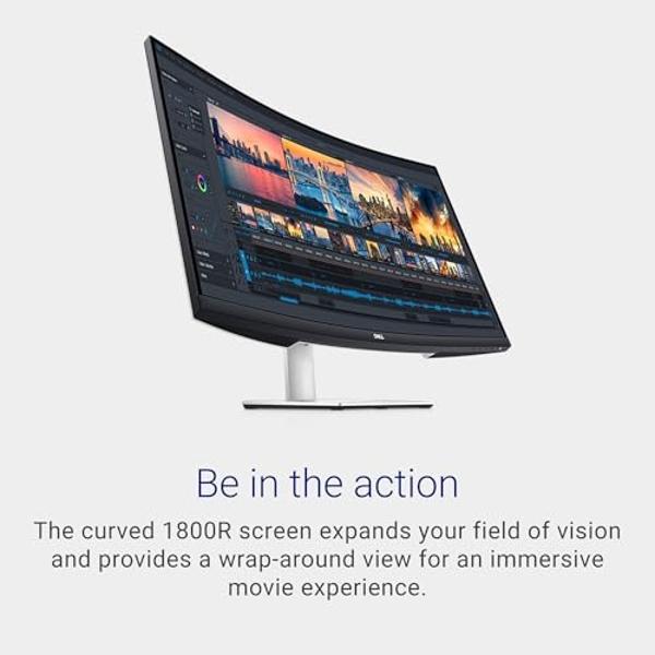 Dell S3221QS 32 Inch Curved 4K UHD (3840 x 2160), VA Ultra-Thin Bezel Monitor, 60Hz, 4MS Response Time, 90% DCI-P3, 99% sRGB, AMD FreeSync, HDMI, DisplayPort, Built in Speakers, VE