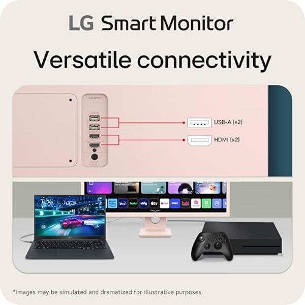 LG 32SR50F-P Smart Monitor 32-Inch FHD (1920x1080) IPS Display, webOS 23, HDR 10, x2 Built-in Speakers, AirPlay 2, Screen Share, Bluetooth, ThinQ App, Remote Control, Pink