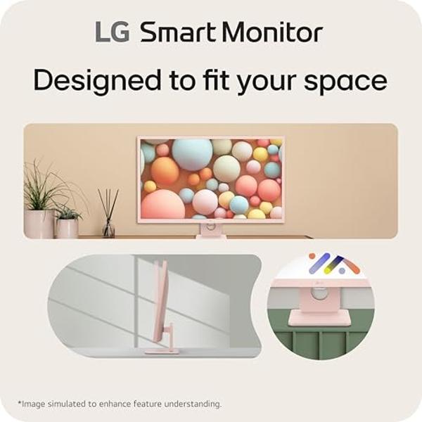 LG 32SR50F-P Smart Monitor 32-Inch FHD (1920x1080) IPS Display, webOS 23, HDR 10, x2 Built-in Speakers, AirPlay 2, Screen Share, Bluetooth, ThinQ App, Remote Control, Pink