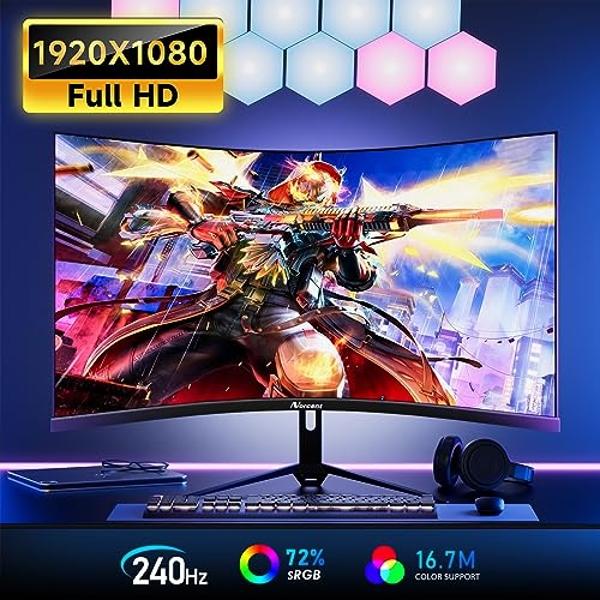 Norcent 27-inch FHD VA Gaming Curved Monitor with Rainbow Lights, 240Hz Refresh Rate, Eye Care 1080P Display, FreeSync G-Sync Compatible, 1ms DisplayPort, HDMI, DP and Speakers