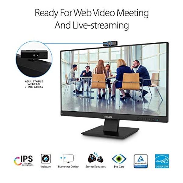 ASUS BE24EQK 23.8” Business Monitor with 1080P Full HD IPS, Eye Care, DisplayPort HDMI, Frameless, Built-in Adjustable 2MP Webcam, Mic Array, Stereo speaker, Video Conference,BLACK