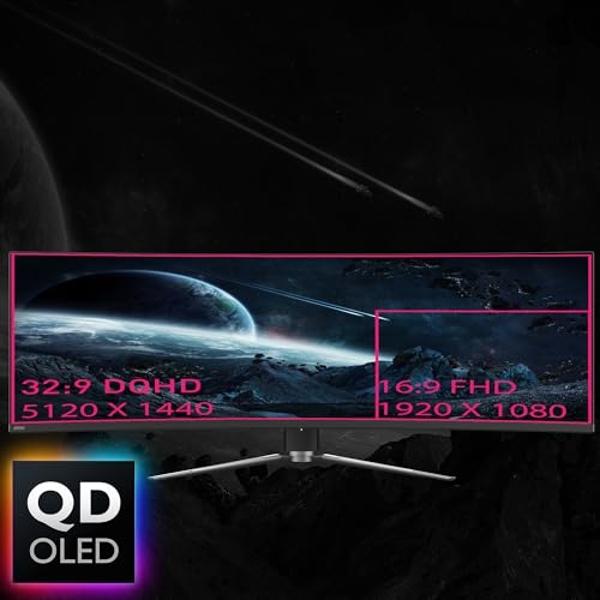 MSI MPG 491CQP QD-OLED 49" 32:9 DQHD 144Hz Curved OLED HDR Gaming Monitor, Metallic Black