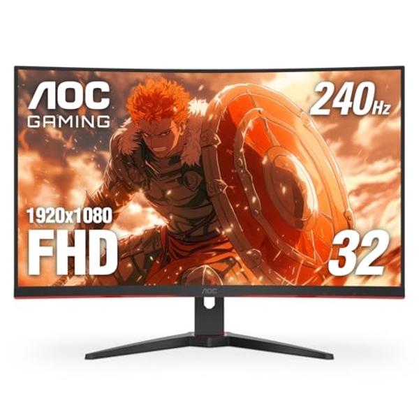 AOC C32G2 32" Curved Frameless Gaming Monitor FHD, 1500R Curved VA, 1ms, 165Hz, FreeSync, Height adjustable, 3-Year Zero Dead Pixel Policy, Black