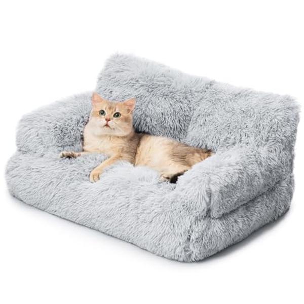 Mewoo Dog Couch, Small Dog Bed with Removable Washable Cover, Cute Cat Couch for Pets, Cat Beds for Indoor Cats with Anti-Slip Bottom (Grey)