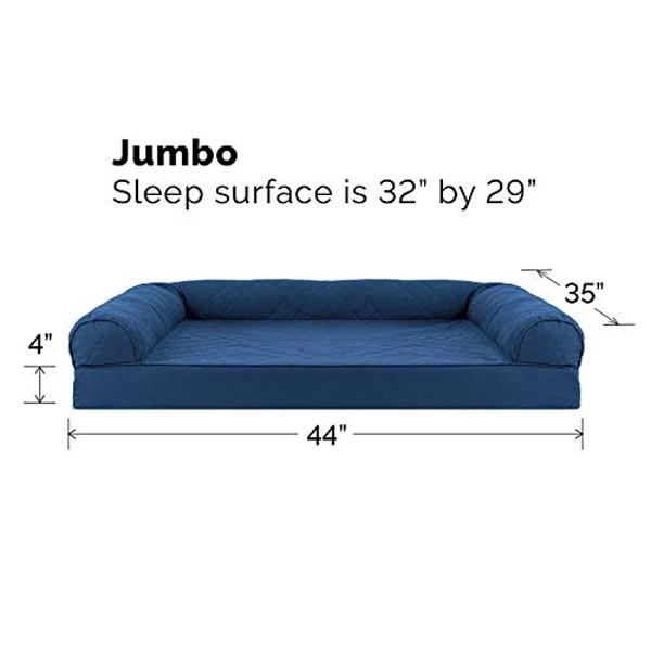 Furhaven Cooling Gel Dog Bed for Large Dogs w/ Removable Bolsters & Washable Cover, For Dogs Up to 95 lbs - Quilted Sofa - Navy (Blue), Jumbo/XL