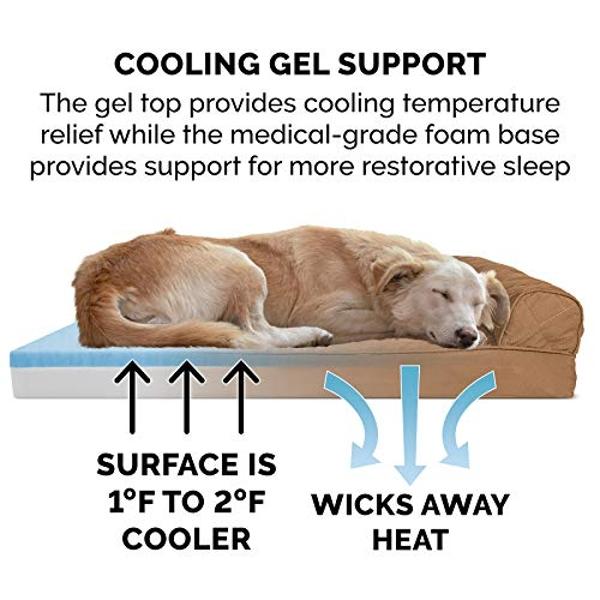 Furhaven Cooling Gel Dog Bed for Large Dogs w/ Removable Bolsters & Washable Cover, For Dogs Up to 125 lbs - Quilted Sofa - Toasted Brown, Jumbo Plus/XXL