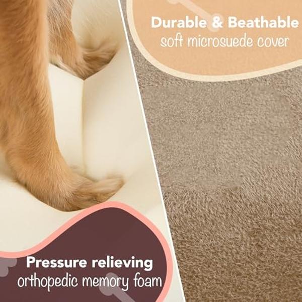 Chester Large Dog Bed - Orthopedic Memory Foam Mattress, Calming Couch, Wall Rim Pillow, Water Resistant, Washable Cover, Non-Slip, Khaki Beige