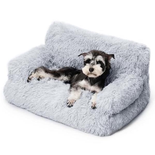 Mewoo Dog Couch, Small Dog Bed with Removable Washable Cover, Cute Cat Couch for Pets, Cat Beds for Indoor Cats with Anti-Slip Bottom (Grey)
