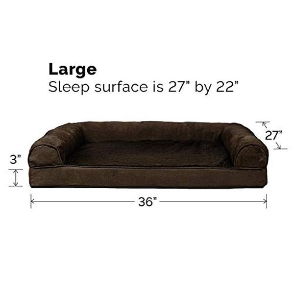 Furhaven Cooling Gel Dog Bed for Large/Medium Dogs w/ Removable Bolsters & Washable Cover, For Dogs Up to 55 lbs - Plush & Suede Sofa - Espresso, Large