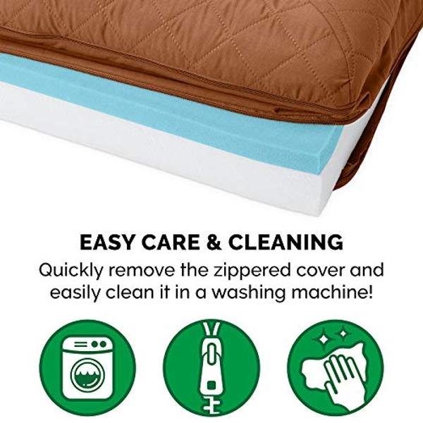 Furhaven Cooling Gel Dog Bed for Large Dogs w/ Removable Bolsters & Washable Cover, For Dogs Up to 125 lbs - Quilted Sofa - Toasted Brown, Jumbo Plus/XXL