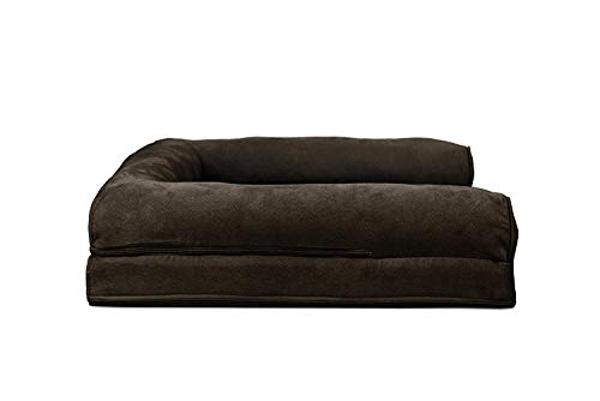 Furhaven Cooling Gel Dog Bed for Large/Medium Dogs w/ Removable Bolsters & Washable Cover, For Dogs Up to 55 lbs - Plush & Suede Sofa - Espresso, Large