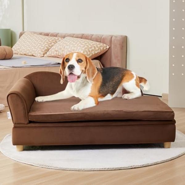 VEVOR Large Dog Couch Sofa Bed for Small Dogs and Cats, Soft Velvety Pet Sofa Bed, 60 lbs Loading Cat Sofa, Dark Brown