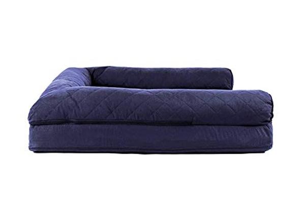 Furhaven Cooling Gel Dog Bed for Large Dogs w/ Removable Bolsters & Washable Cover, For Dogs Up to 95 lbs - Quilted Sofa - Navy (Blue), Jumbo/XL