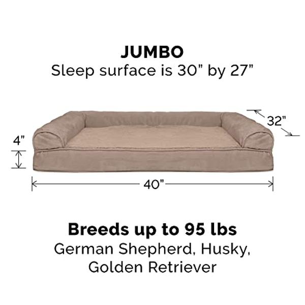 Furhaven Cooling Gel Dog Bed for Large Dogs w/ Removable Bolsters & Washable Cover, For Dogs Up to 95 lbs - Plush & Suede Sofa - Almondine, Jumbo/XL