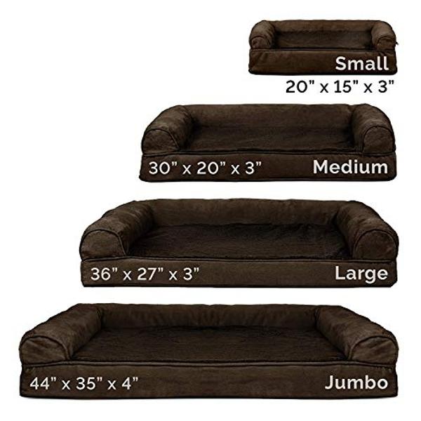 Furhaven Cooling Gel Dog Bed for Large Dogs w/ Removable Bolsters & Washable Cover, For Dogs Up to 125 lbs - Quilted Sofa - Toasted Brown, Jumbo Plus/XXL