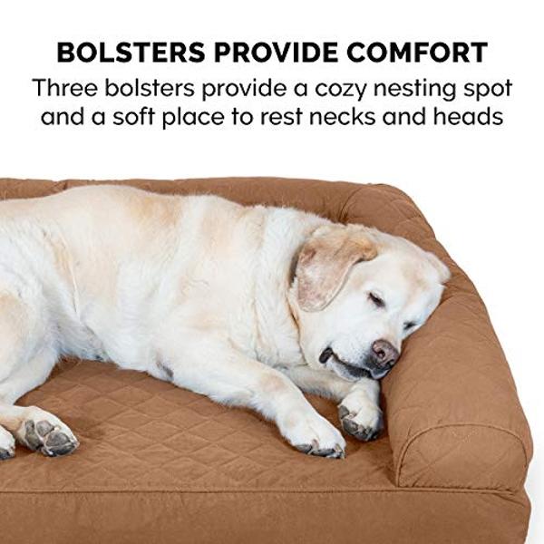 Furhaven Cooling Gel Dog Bed for Large Dogs w/ Removable Bolsters & Washable Cover, For Dogs Up to 125 lbs - Quilted Sofa - Toasted Brown, Jumbo Plus/XXL
