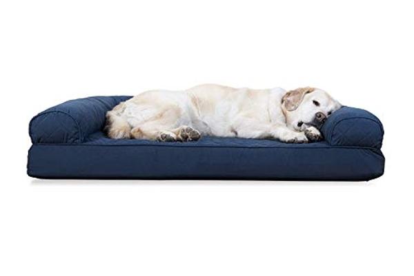 Furhaven Cooling Gel Dog Bed for Large Dogs w/ Removable Bolsters & Washable Cover, For Dogs Up to 95 lbs - Quilted Sofa - Navy (Blue), Jumbo/XL