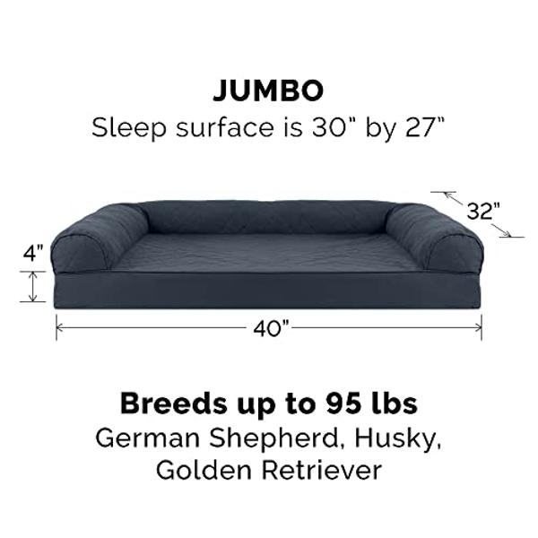 Furhaven Cooling Gel Dog Bed for Large Dogs w/ Removable Bolsters & Washable Cover, For Dogs Up to 95 lbs - Quilted Sofa - Navy (Blue), Jumbo/XL