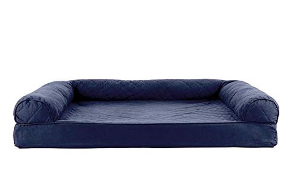 Furhaven Cooling Gel Dog Bed for Large Dogs w/ Removable Bolsters & Washable Cover, For Dogs Up to 95 lbs - Quilted Sofa - Navy (Blue), Jumbo/XL