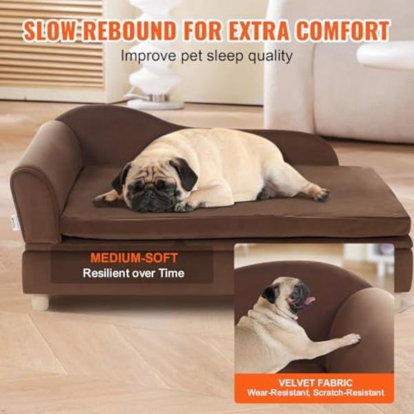 VEVOR Large Dog Couch Sofa Bed for Small Dogs and Cats, Soft Velvety Pet Sofa Bed, 60 lbs Loading Cat Sofa, Dark Brown