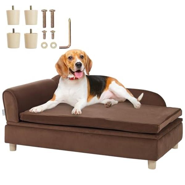 VEVOR Large Dog Couch Sofa Bed for Small Dogs and Cats, Soft Velvety Pet Sofa Bed, 60 lbs Loading Cat Sofa, Dark Brown